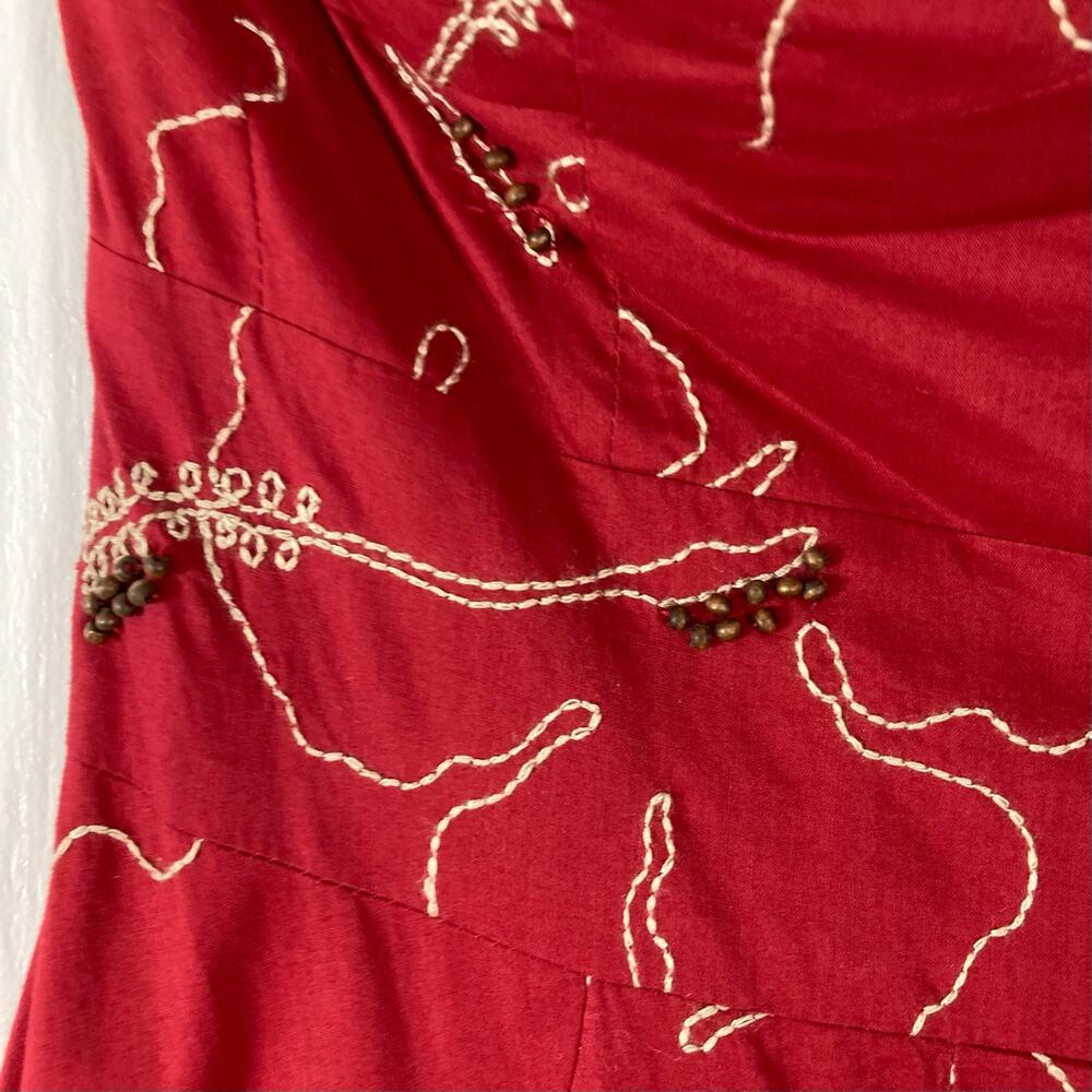 NWOT TIBI Dress 8 Merlot Beads Embroidery FitFlare Pleated Sweetheart-CuffedNeck - Picture 5 of 13